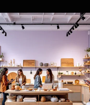 Visitors browsing a busy retail and exhibition space